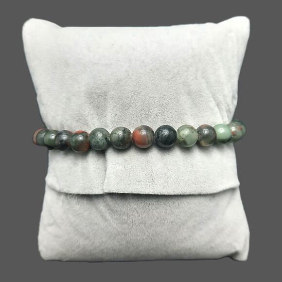 Bloodstone Gemstone Bracelet Artisan Made Beaded 6mm Stretch Unisex Boho New - Picture 3 of 11